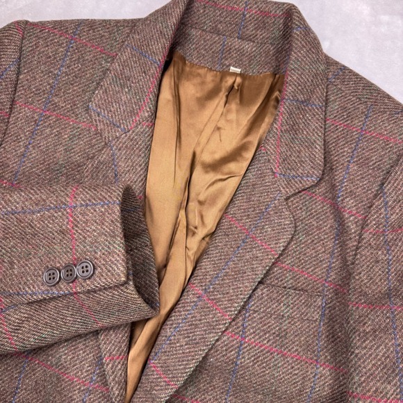 Peabody House International Jackets & Blazers - Peabody House International Brown Wool Windowpane Plaid Blazer Jacket 9/10 VTG
